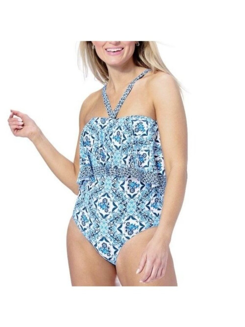 Jantzen Clair Ruffle Adjustable Halter Strap One-Piece Swimsuit 20 W Plus